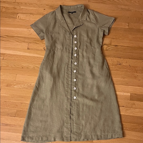 Quince Dresses & Skirts - Quince Sage Green Button-Front Midi Dress, 100% European linen. Customized.